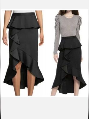 Alice + Olivia Black High-Low Ruffle Peplum Skirt Size 2